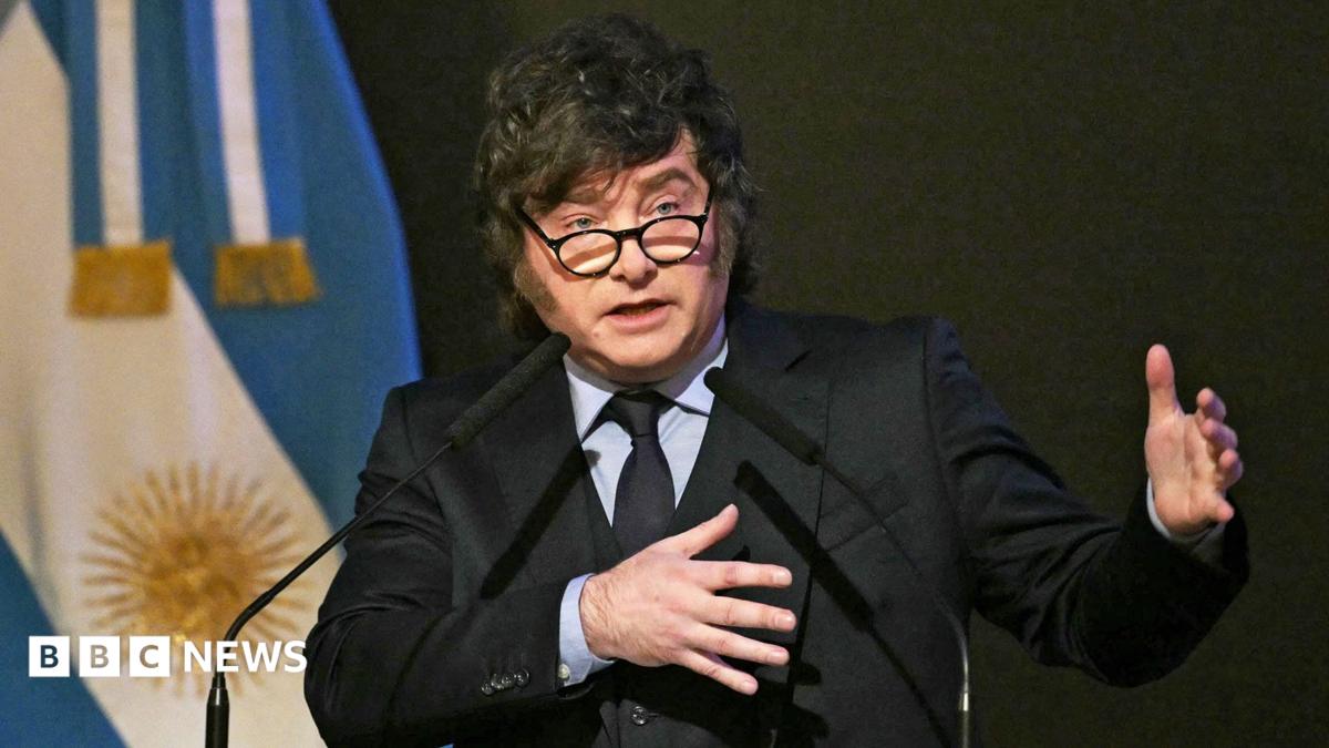 Argentina's President Javier Milei delivers a speech